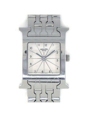 Hermes Watch Square White Guilloche Dial SS Quartz Analog Box and Paper
